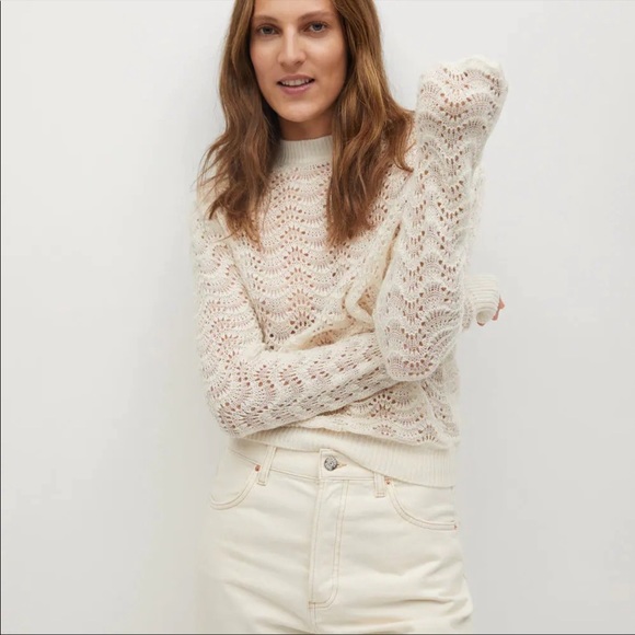 Mango Sweaters - SOLD MANGO NWT Ivory Cream Lightweight Wool Blend Pointelle Pullover Sweater